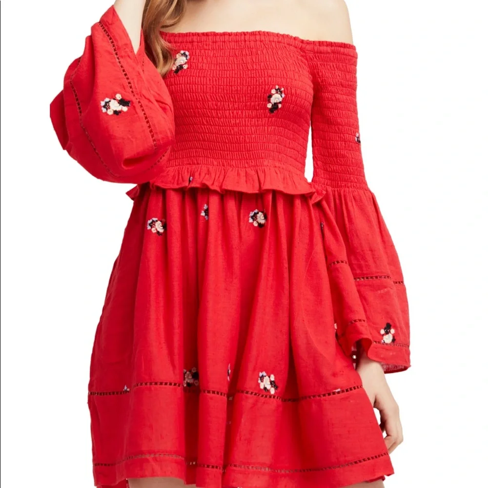 NWT FREE PEOPLE‎ COUNTING DAISIES EMBROIDERED DRESS Boho Cottagecore Romantic